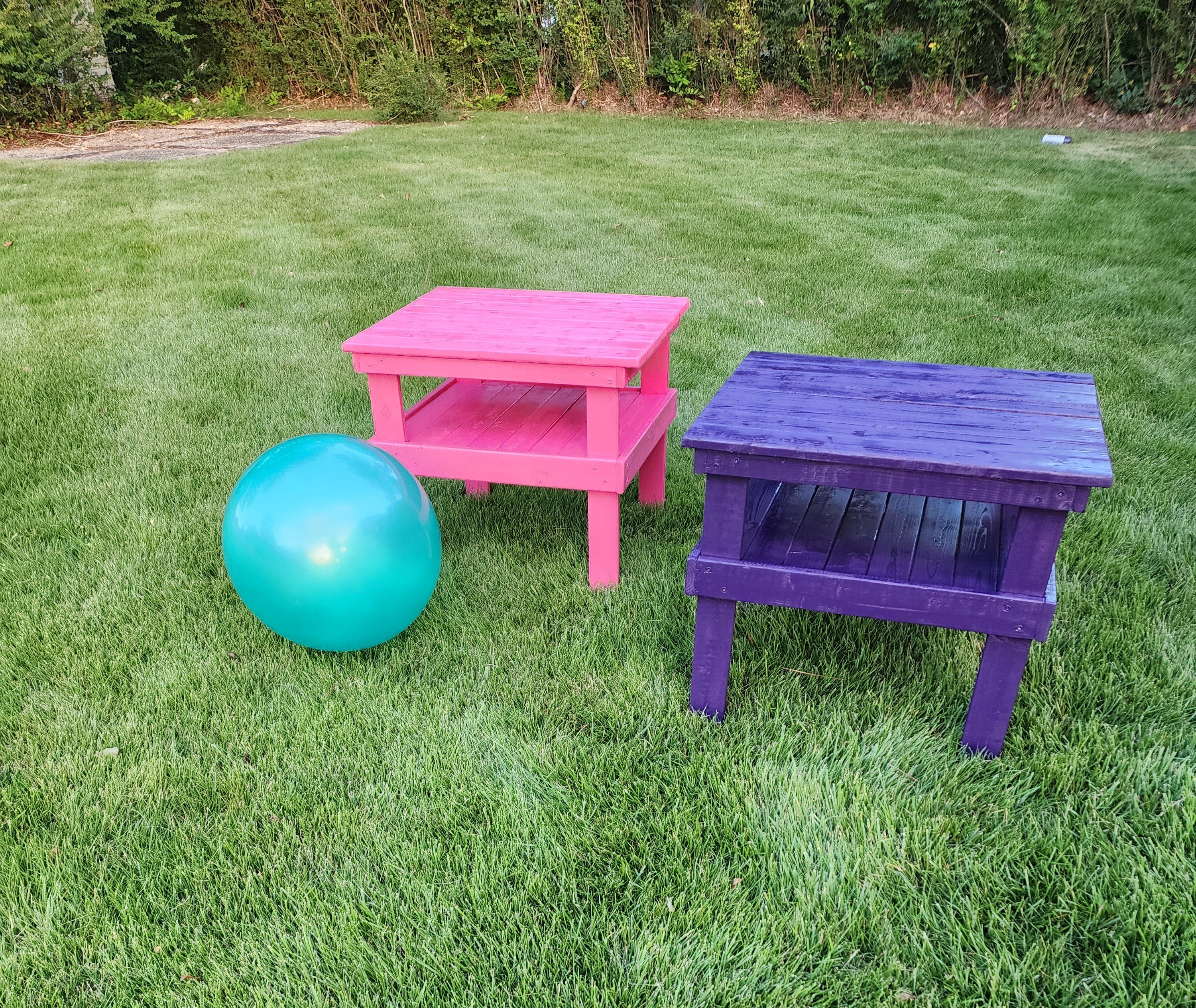 2-Piece colorful wooden side table with storage shelf