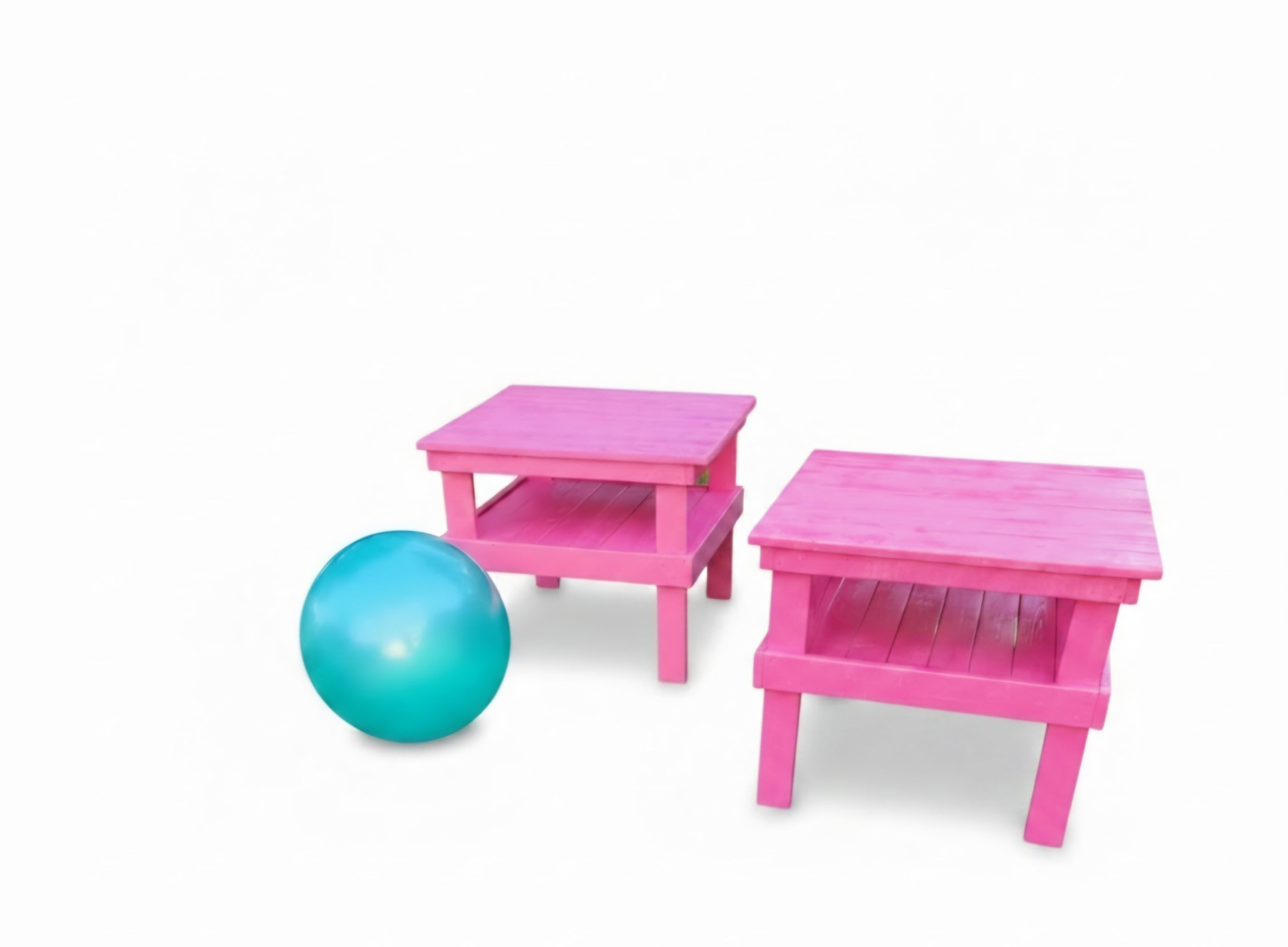 2-Piece colorful wooden side table with storage shelf