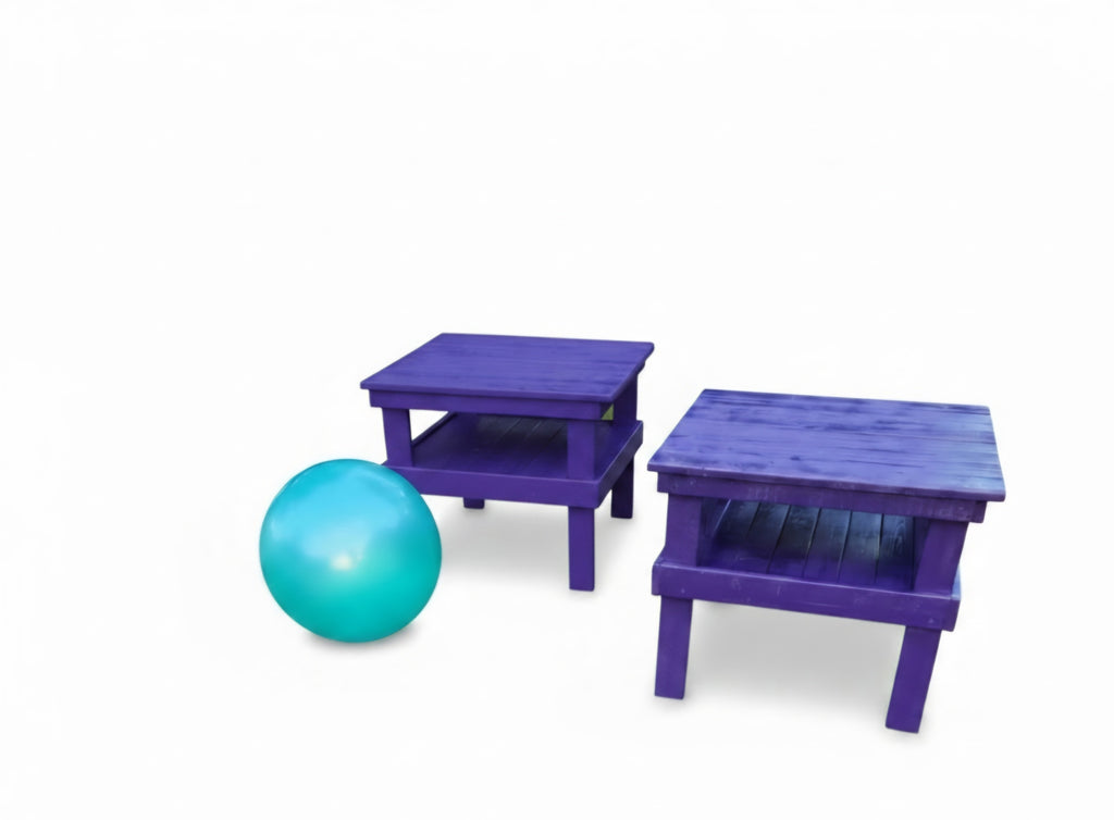 2-Piece colorful wooden side table with storage shelf