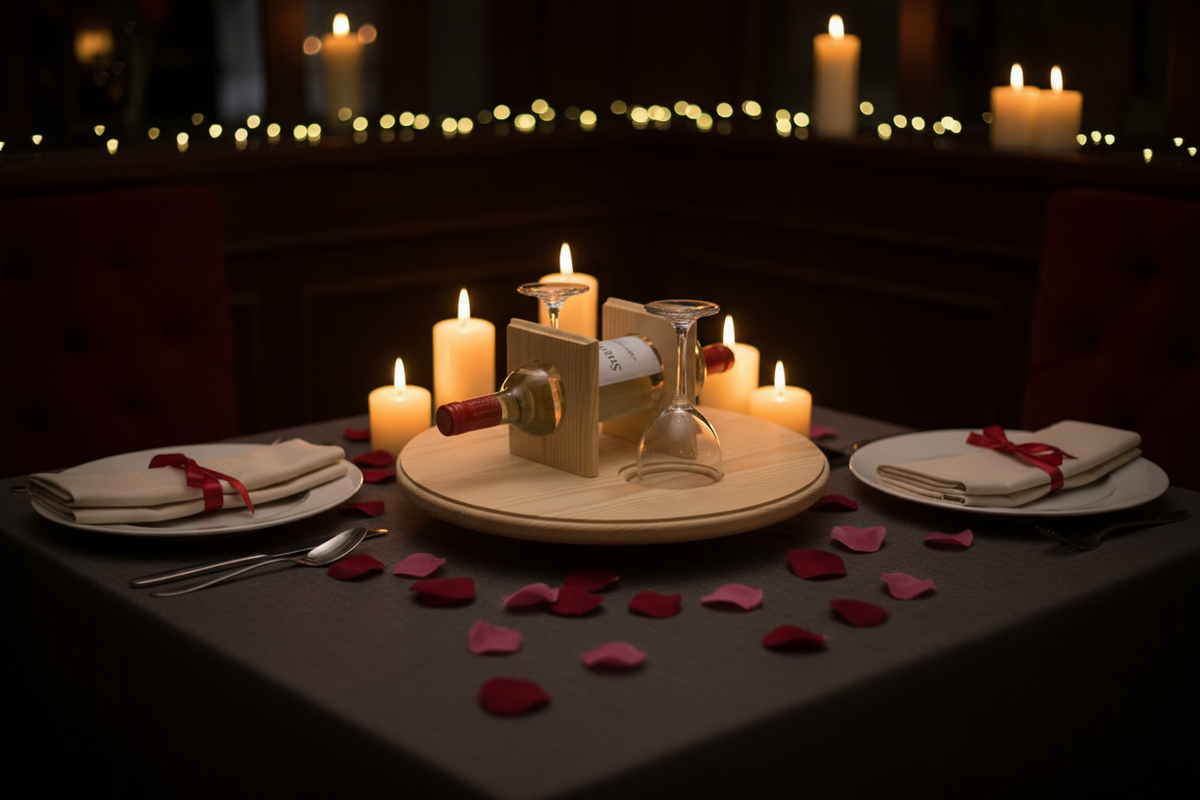The date night hand-made rotating table top wine caddy