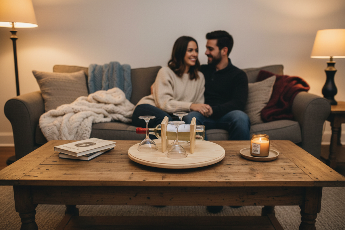 The date night hand-made rotating table top wine caddy