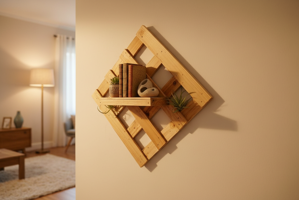 Modern Diamond Wood Lattice Wall Shelf