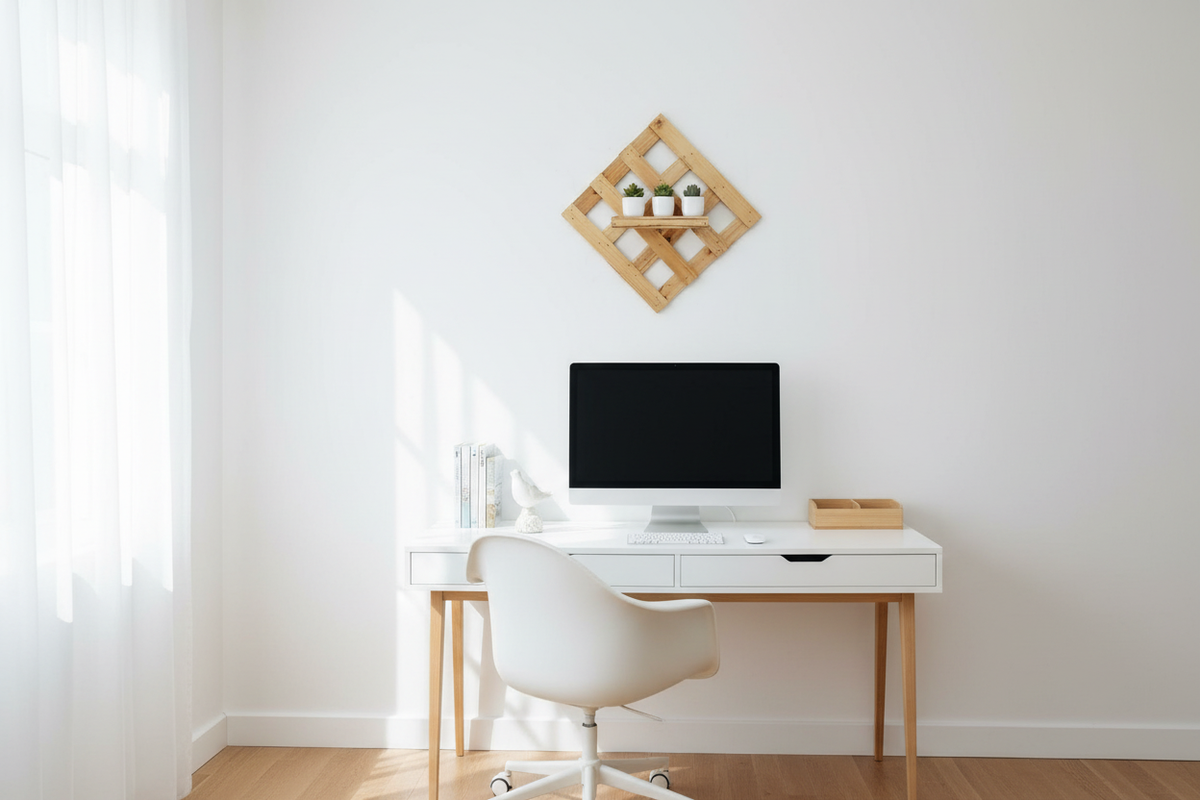 Modern Diamond Wood Lattice Wall Shelf
