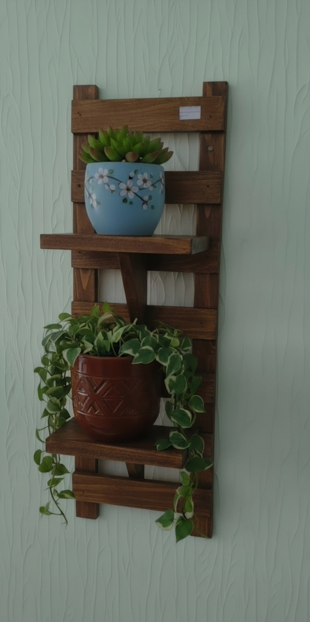Hand-made vertical wooden wall planter