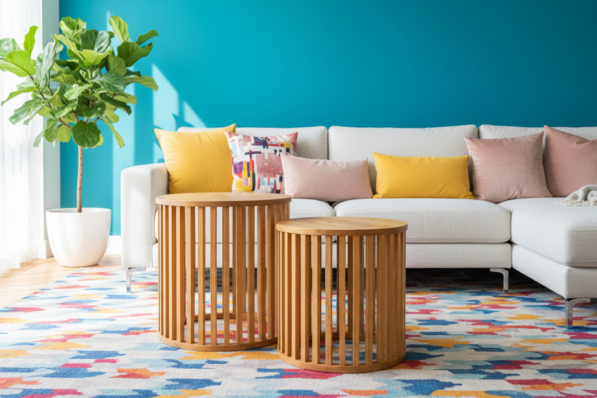 The Open 2-Piece Cylindrical Tables - Vibrant Living Room