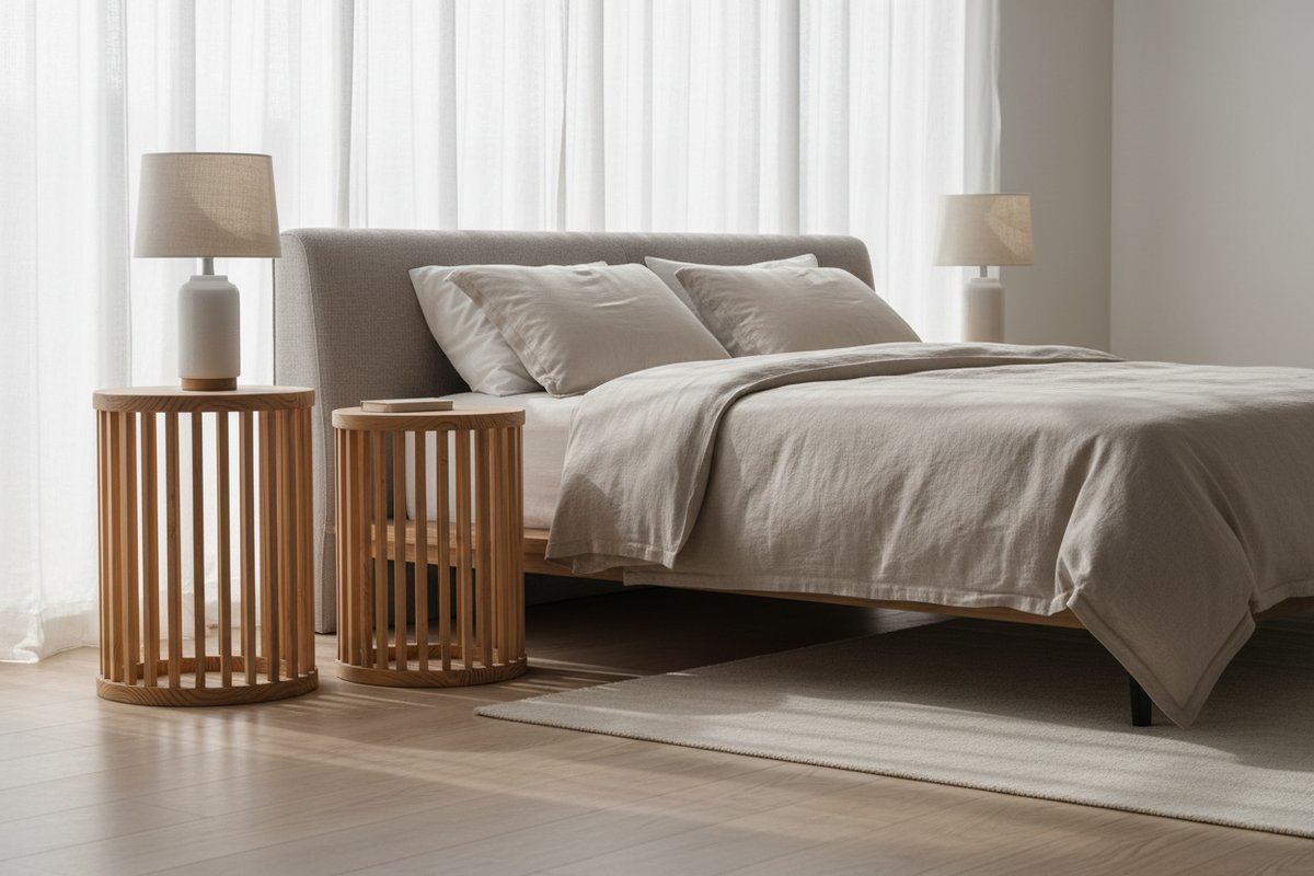The Open 2-Piece Cylindrical Tables - Bright Bedroom